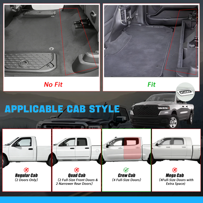 Seguler All-Weather TPE Floor Mats for 2025-2026 Dodge Ram 1500 Crew Cab with Storage
