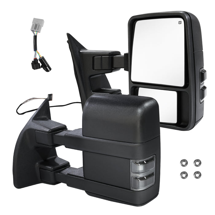 Seguler Power Heated Dual-Layer LED Towing Mirrors Pair with Adapter Harness for 1999-2007 Ford F250 F350 F450 Super Duty