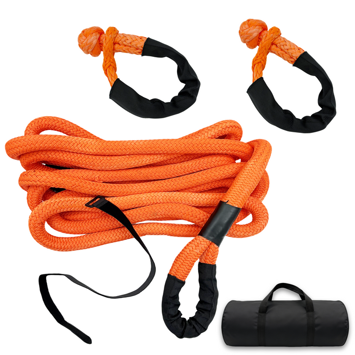 Seguler Kinetic Recovery Rope Kit  1" x 30ft 35,000 lbs Break Strength with 2Pcs Soft Shackles for Truck Recovery