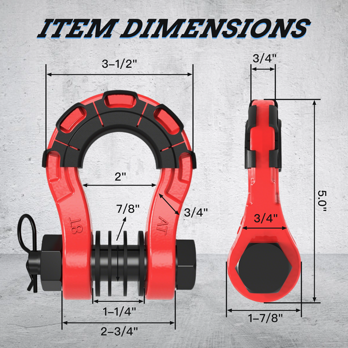 Seguler 3/4" Heavy Duty Forged D Shackle Kit 7/8" Pin with Isolator Washers, Rated 70,000 lbs Break Strength