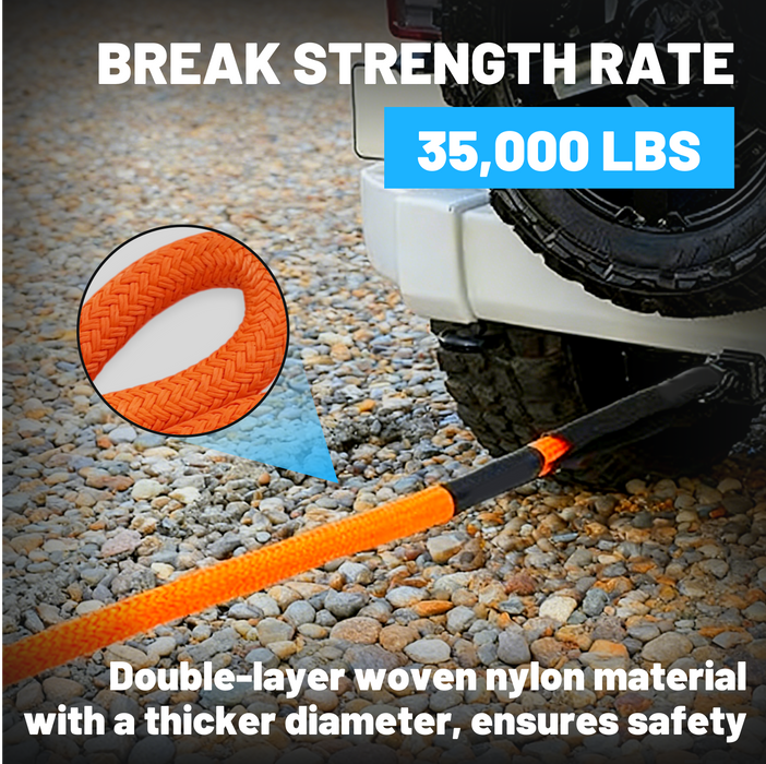 Seguler Off-Road Kinetic Recovery Strap 1" x 30ft Heavy Duty Rope Rated 35,000 Pounds for Truck & SUV Extraction