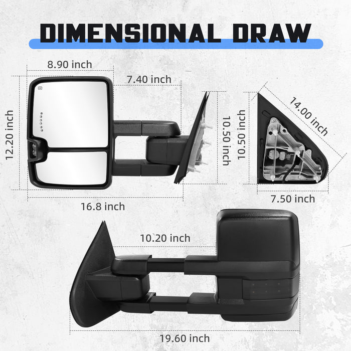 Seguler Power Heated LED Signal Towing Mirrors Pair for 2014-2018 Silverado/Sierra 1500 & 2015-2019 2500HD 3500HD