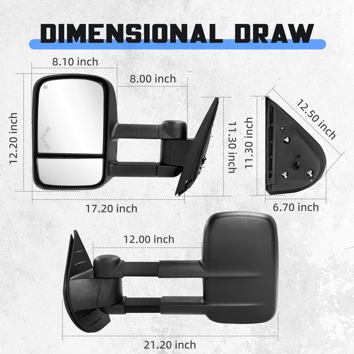 Seguler Power Heated LED Arrow Signal Towing Mirrors Pair for 2007-2013 Silverado/Sierra 1500 & 2008-2014 2500HD 3500HD