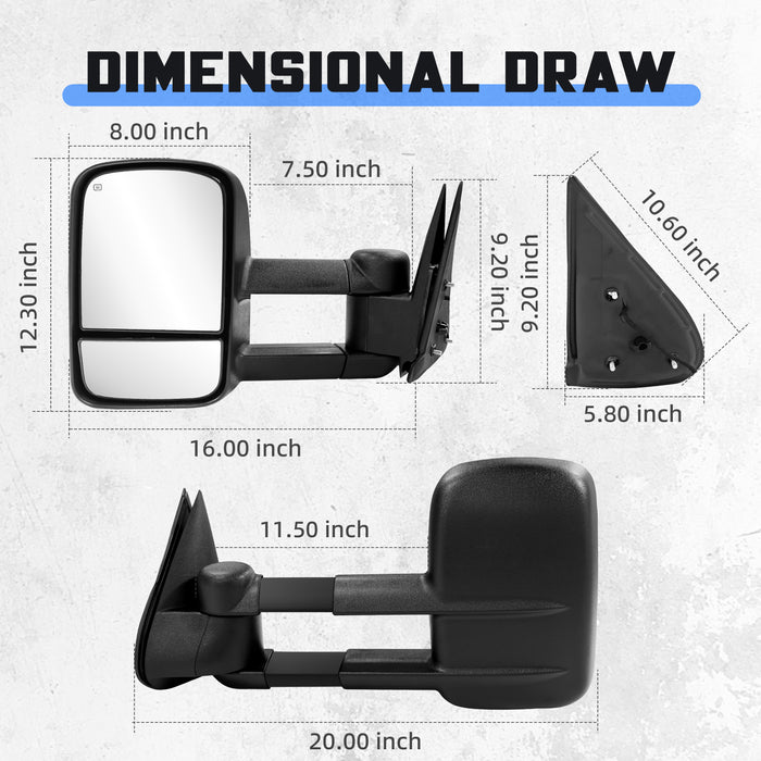Seguler Power Heated Towing Mirrors Pair for 1999-2002 Silverado/Sierra 1500 2500 & 2001-2002 1500HD 2500HD 3500HD
