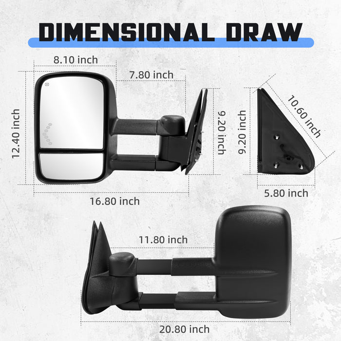 Seguler Power Heated LED Arrow Signal Towing Mirrors Pair for 2003-2006 Silverado/Sierra 1500 2500HD 3500HD & 2007 Classic