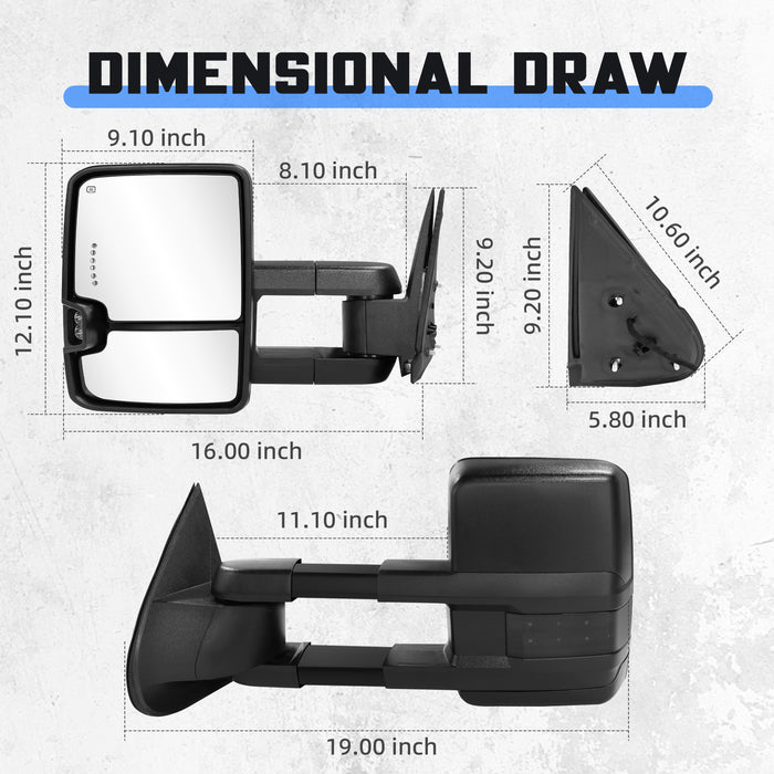 Seguler Power Heated LED Signal Towing Mirrors Pair for 2003-2006 Silverado/Sierra 1500 2500HD 3500HD & 2007 Classic