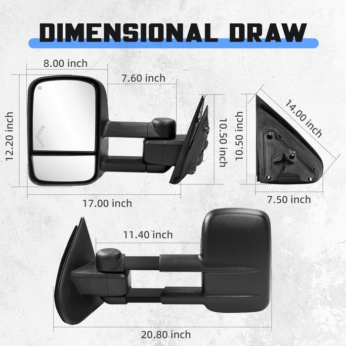 Seguler Power Heated LED Arrow Signal Towing Mirrors Pair for 2014-2018 Silverado/Sierra 1500 & 2015-2018 2500HD 3500HD