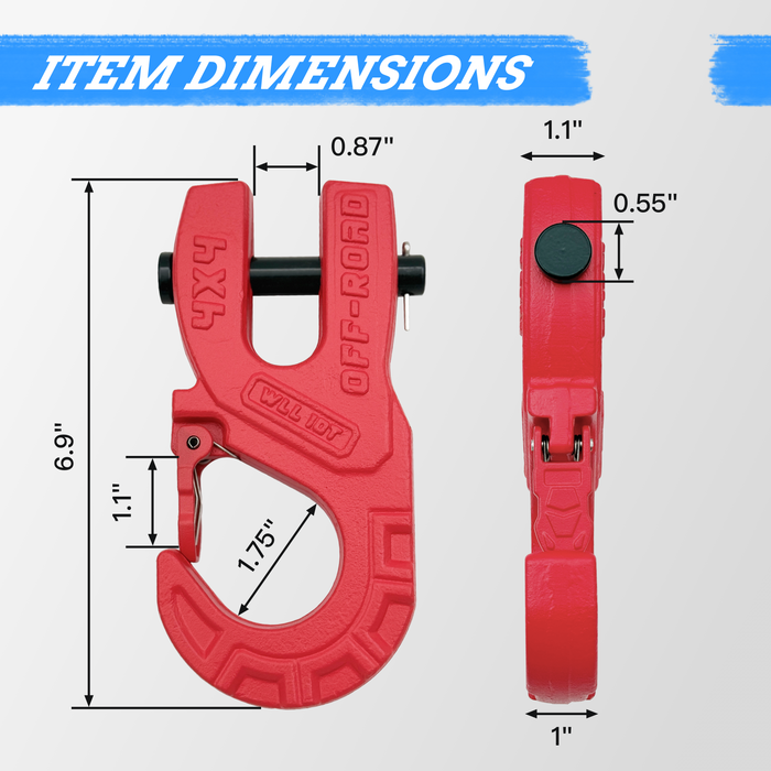 Seguler 3/8" Heavy Duty Forged Steel Winch Hook 44,000 lbs Max Strength, with Safety Latch