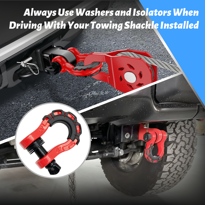 Seguler 3/4" Heavy Duty D Ring Shackle Kit 7/8" Screw Pin with Isolator Washers 70,000 lbs Break Strength