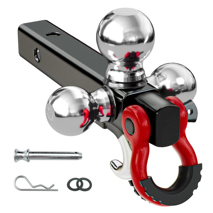 Seguler Tri-Ball Trailer Hitch for 2" Receiver 1-7/8", 2", 2-5/16" Balls Swivel Shackle w/ Lock Pin