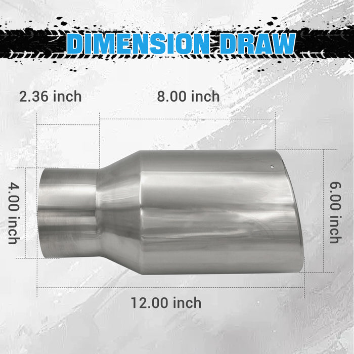 Seguler Diesel Exhaust Tip 4" Inlet 6" Outlet 12" Long Stainless Steel Bolt On