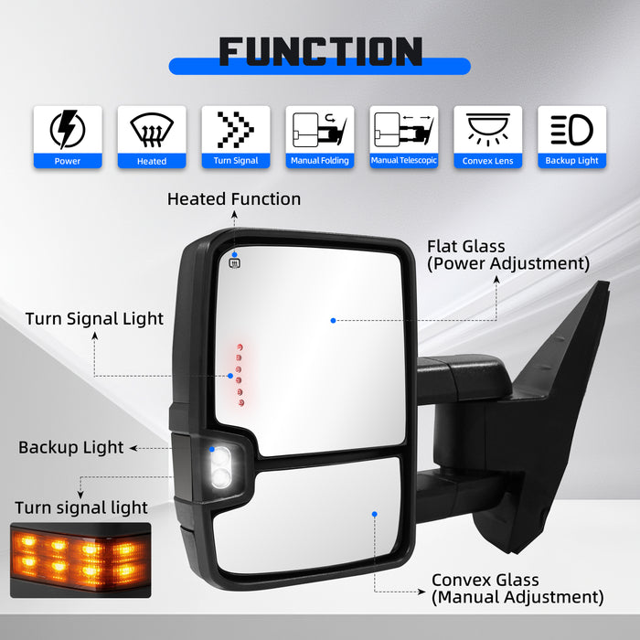 Seguler Power Heated LED Signal Towing Mirrors Pair for 2007-2013 Silverado/Sierra 1500 & 2008-2014 2500HD 3500HD