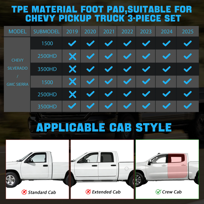 Seguler All-Weather TPE Floor Mats for 1999-2025 Silverado Sierra 1500 2500 3500 Extend Cab/Crew Cab/Double Cab