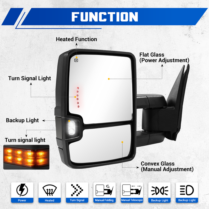 Seguler Power Heated LED Signal Towing Mirrors Pair for 1999-2002 Silverado/Sierra 1500 2500 & 2001-2002 1500HD 2500HD 3500HD