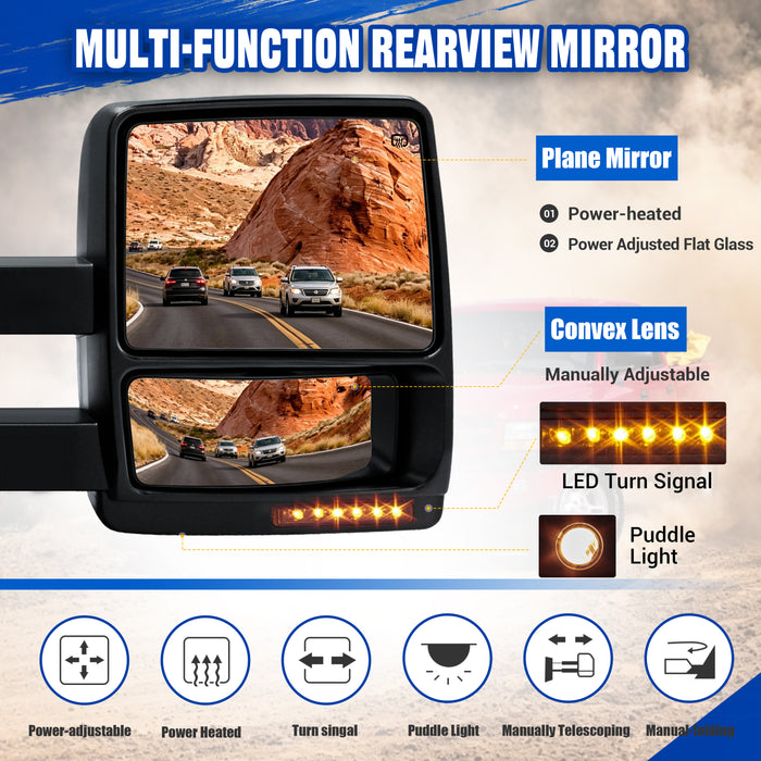 Seguler Power Heated LED Signal Puddle Towing Mirrors Pair for 2007-2014 Ford F150