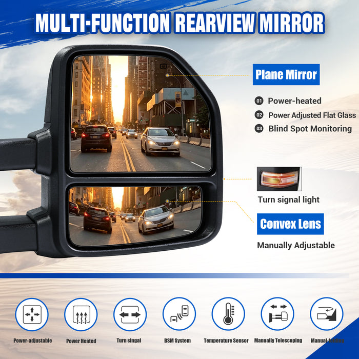 Seguler Power Heated LED Running Light Towing Mirrors Pair with BSM & Temp Sensor for 2017-2020 Ford F250 F350 F450 Super Duty