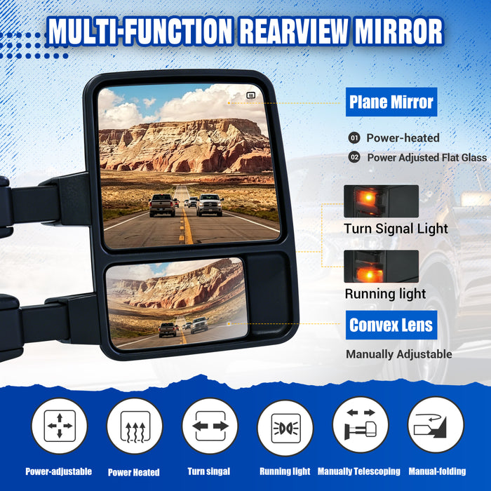 Seguler Power Heated Dual-Layer LED Running Signal Towing Mirrors Pair for 2008-2016 Ford F250 F350 F450 Super Duty