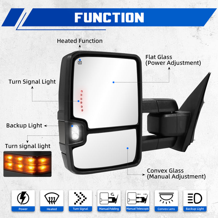 Seguler Power Heated LED Signal Towing Mirrors Pair for 2014-2018 Silverado/Sierra 1500 & 2015-2019 2500HD 3500HD