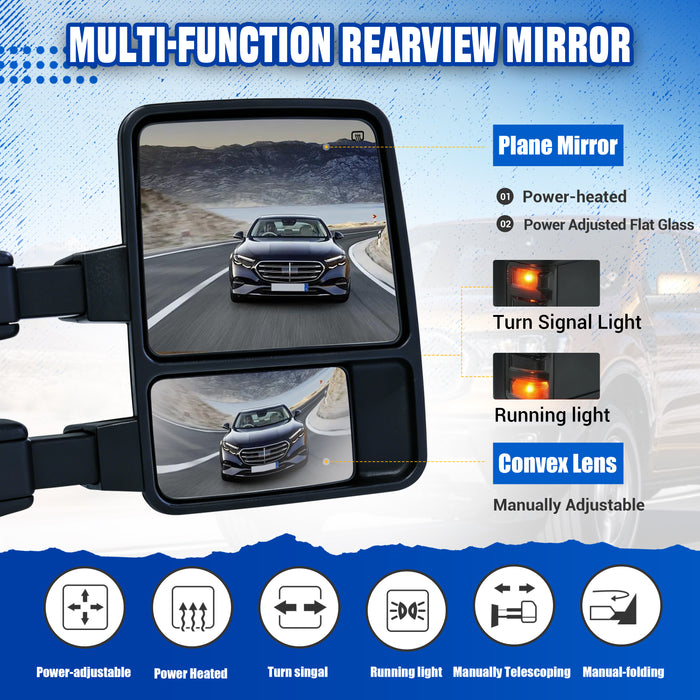 Seguler Power Heated Dual-Layer LED Towing Mirrors Pair with Adapter Harness for 1999-2007 Ford F250 F350 F450 Super Duty