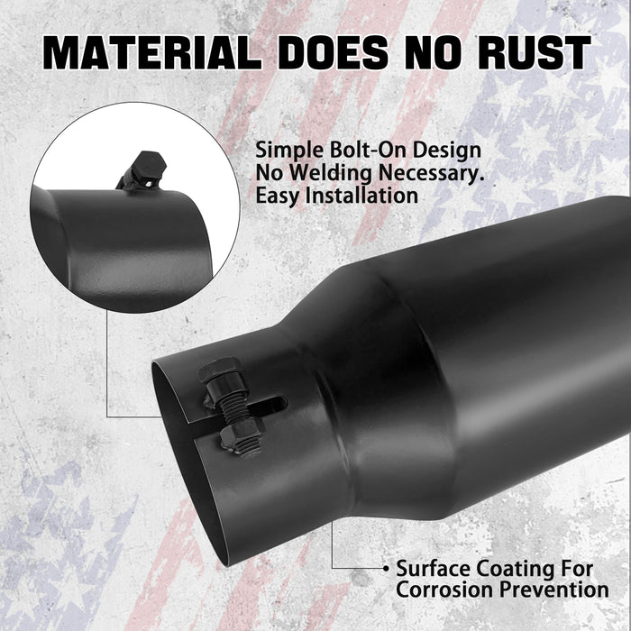 Seguler Diesel Exhaust Tip 4" Inlet 6" Outlet 12" Long Black Stainless Steel Bolt On