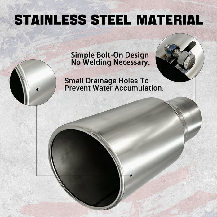 Seguler Diesel Exhaust Tip 4" Inlet 6" Outlet 12" Long Stainless Steel Bolt On
