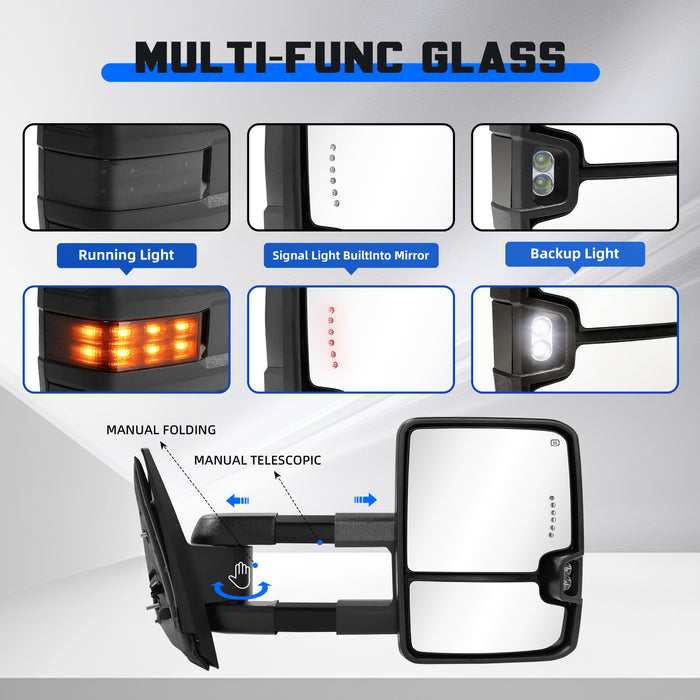 Seguler Power Heated LED Signal Towing Mirrors Pair for 2007-2013 Silverado/Sierra 1500 & 2008-2014 2500HD 3500HD