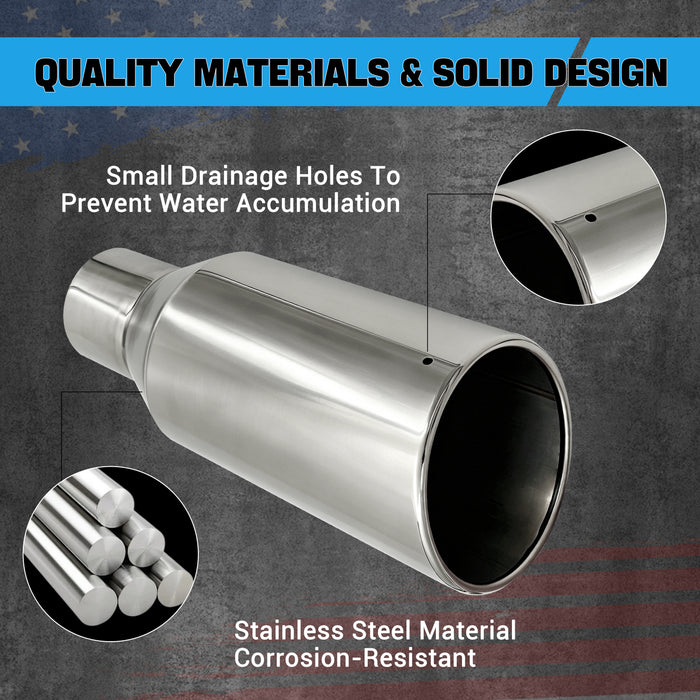 Seguler Diesel Exhaust Tip 3" Inlet 5" Outlet 12" Long Stainless Steel Bolt On