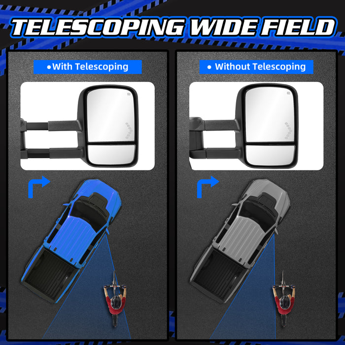 Seguler Power Heated LED Arrow Signal Towing Mirrors Pair for 2007-2013 Silverado/Sierra 1500 & 2008-2014 2500HD 3500HD