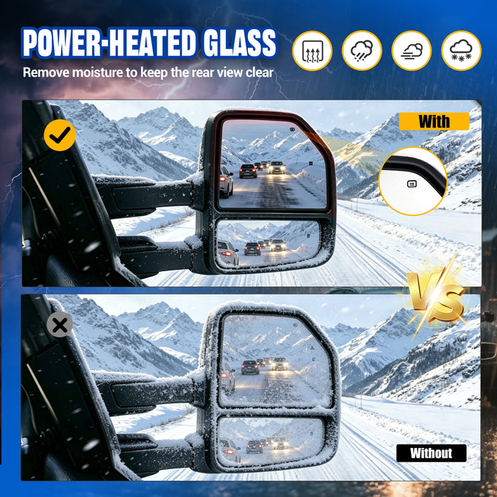 Seguler Power Heated LED Running Light Towing Mirrors Pair with BSM & Temp Sensor for 2017-2020 Ford F250 F350 F450 Super Duty