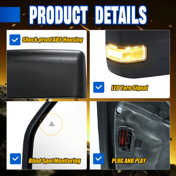 Seguler Power Heated LED Running Light Towing Mirrors Pair with BSM & Temp Sensor for 2017-2020 Ford F250 F350 F450 Super Duty