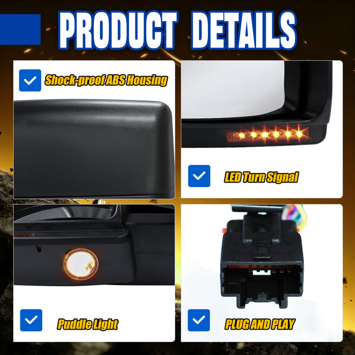 Seguler Power Heated LED Signal Puddle Towing Mirrors Pair for 2007-2014 Ford F150