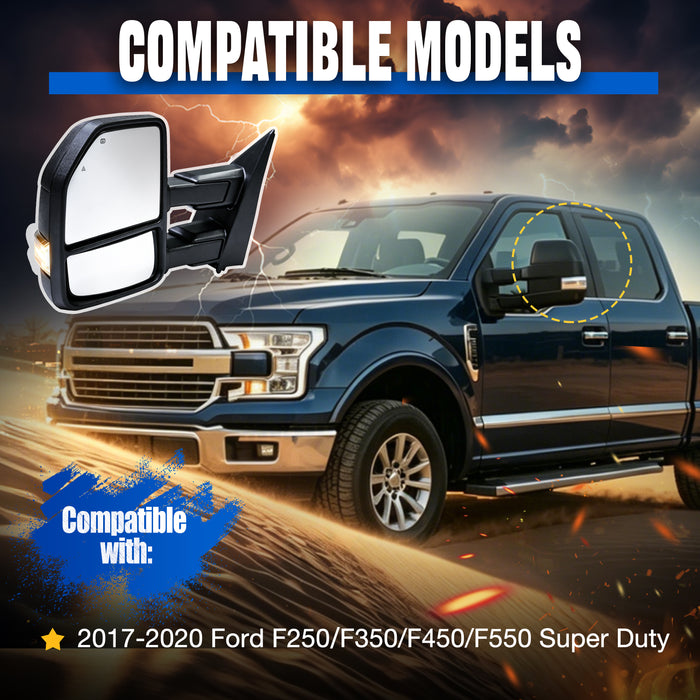 Seguler Power Heated LED Running Light Towing Mirrors Pair with BSM & Temp Sensor for 2017-2020 Ford F250 F350 F450 Super Duty