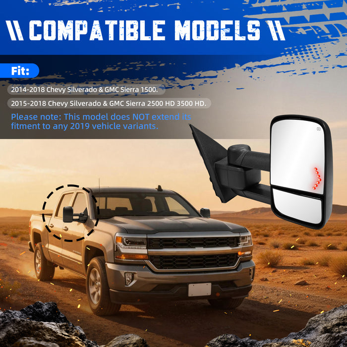 Seguler Power Heated LED Arrow Signal Towing Mirrors Pair for 2014-2018 Silverado/Sierra 1500 & 2015-2018 2500HD 3500HD