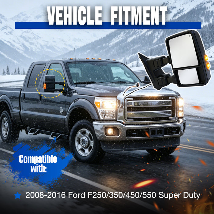 Seguler Power Heated Dual-Layer LED Running Signal Towing Mirrors Pair for 2008-2016 Ford F250 F350 F450 Super Duty