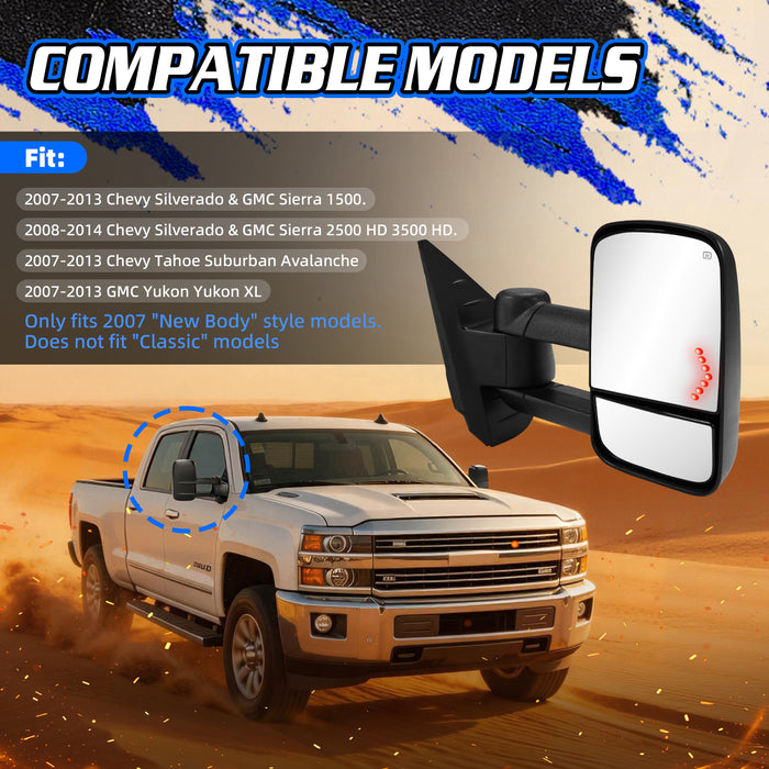 Seguler Power Heated LED Arrow Signal Towing Mirrors Pair for 2007-2013 Silverado/Sierra 1500 & 2008-2014 2500HD 3500HD