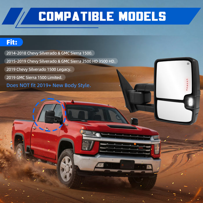 Seguler Power Heated LED Signal Towing Mirrors Pair for 2014-2018 Silverado/Sierra 1500 & 2015-2019 2500HD 3500HD