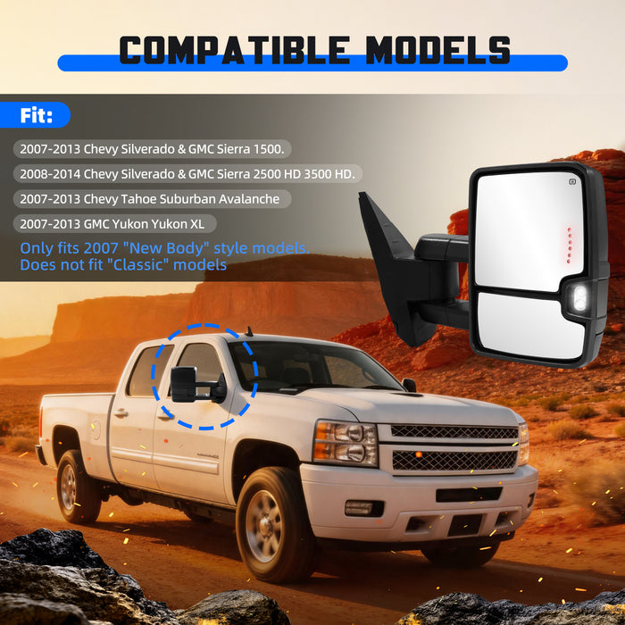 Seguler Power Heated LED Signal Towing Mirrors Pair for 2007-2013 Silverado/Sierra 1500 & 2008-2014 2500HD 3500HD
