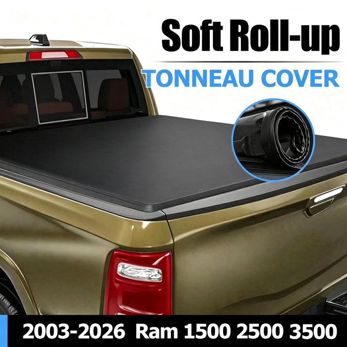 Seguler 6.4FT Soft Top Roll-up Tonneau Cover Truck Bed for 2003-2026 Dodge Ram