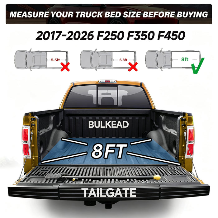 Seguler 8FT Soft Roll Up Tonneau Cover Bed for 2017-2026 Ford F250 F350 Super Duty