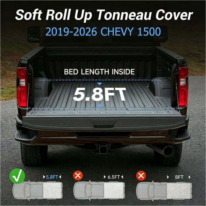 Seguler 5.8FT Soft Roll Up Tonneau Cover Bed for 2019-2026 Chevy Silverado Sierra