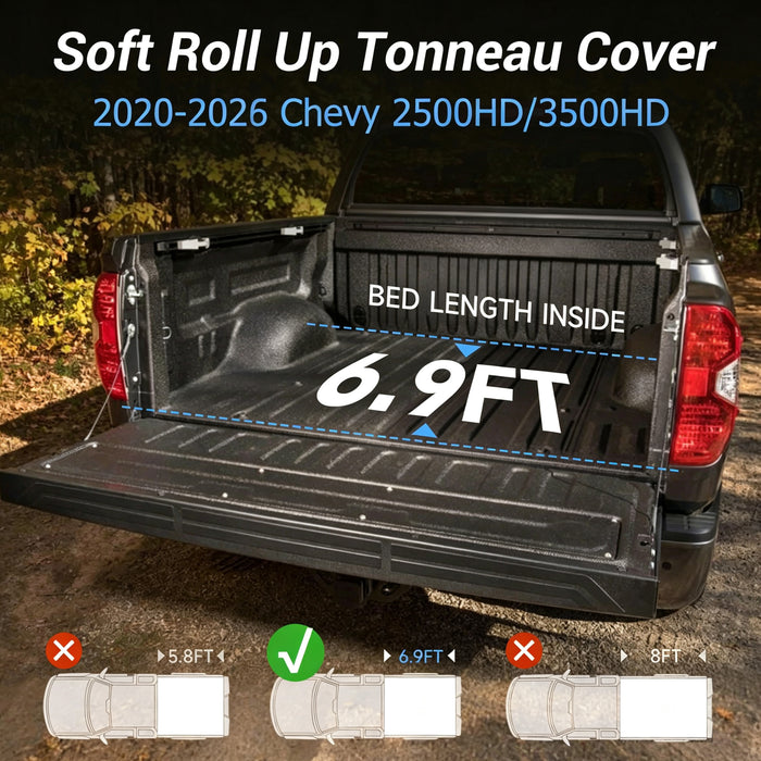 Seguler 6.9FT Soft Roll-Up Tonneau Cover for 2020-2026 Chevy Silverado/GMC Sierra 2500HD 3500HD