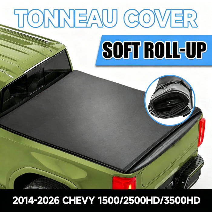 Seguler 8FT Soft Roll Up Tonneau Cover Bed for 2014-2026 Chevy Silverado Sierra