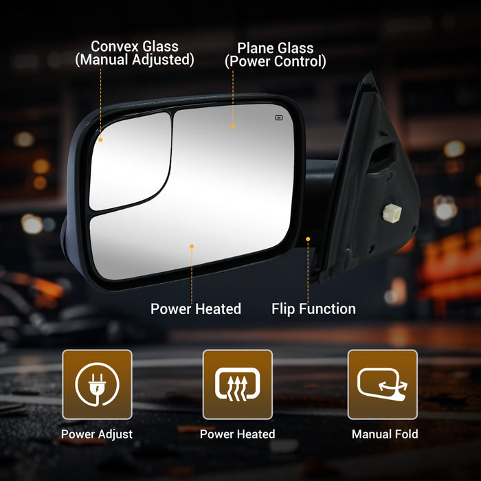 Seguler Power Heated Towing Mirrors Pair for 2002-2008 Dodge Ram 1500 & 2003-2009 Ram 2500 3500