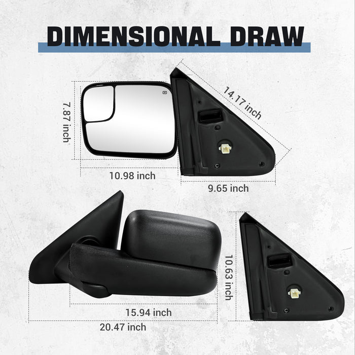 Seguler Power Heated Towing Mirrors Pair for 2002-2008 Dodge Ram 1500 & 2003-2009 Ram 2500 3500