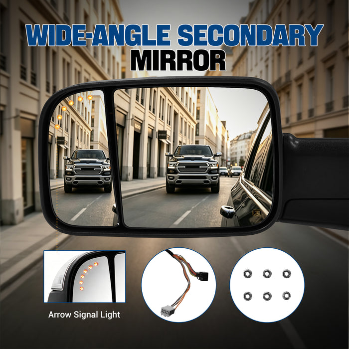 Seguler Power Heated LED Towing Mirrors Pair with Temp Sensor for 2009-2018 Dodge Ram 1500 & 2010-2018 2500 3500