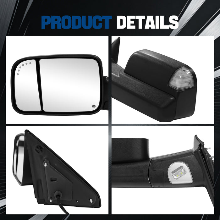 Seguler Power Heated LED Towing Mirrors Pair with Temp Sensor for 2009-2018 Dodge Ram 1500 & 2010-2018 2500 3500