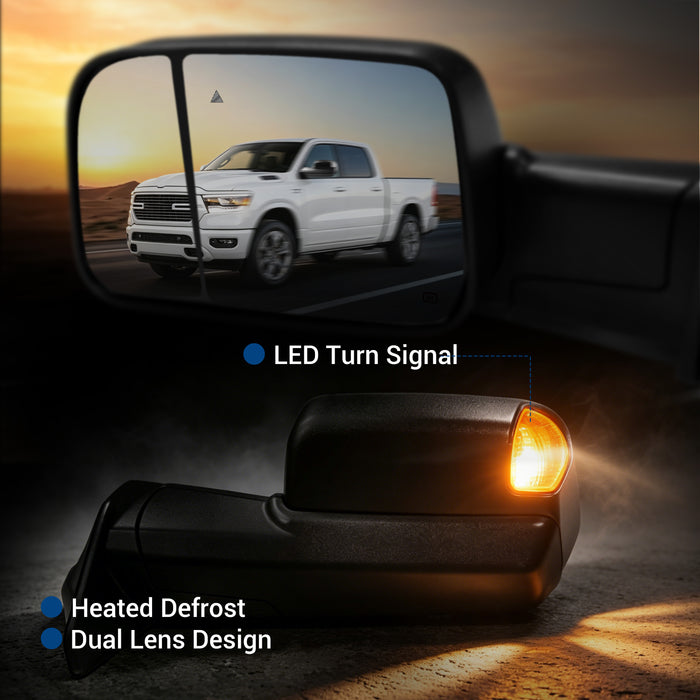 Seguler Power Heated LED BSM Towing Mirrors Pair with Temp Sensor for 2019-2022 Dodge Ram 1500 New Body