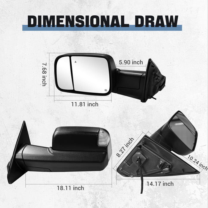 Seguler Power Heated LED BSM Towing Mirrors Pair with Temp Sensor for 2019-2022 Dodge Ram 1500 New Body