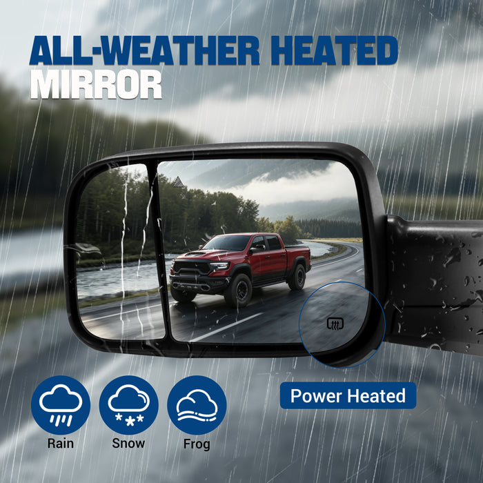 Seguler Power Heated LED BSM Towing Mirrors Pair with Temp Sensor for 2019-2022 Dodge Ram 1500 New Body