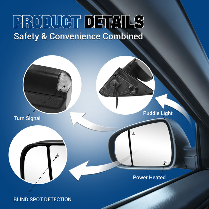 Seguler Power Heated LED BSM Towing Mirrors Pair with Temp Sensor for 2019-2022 Dodge Ram 1500 New Body